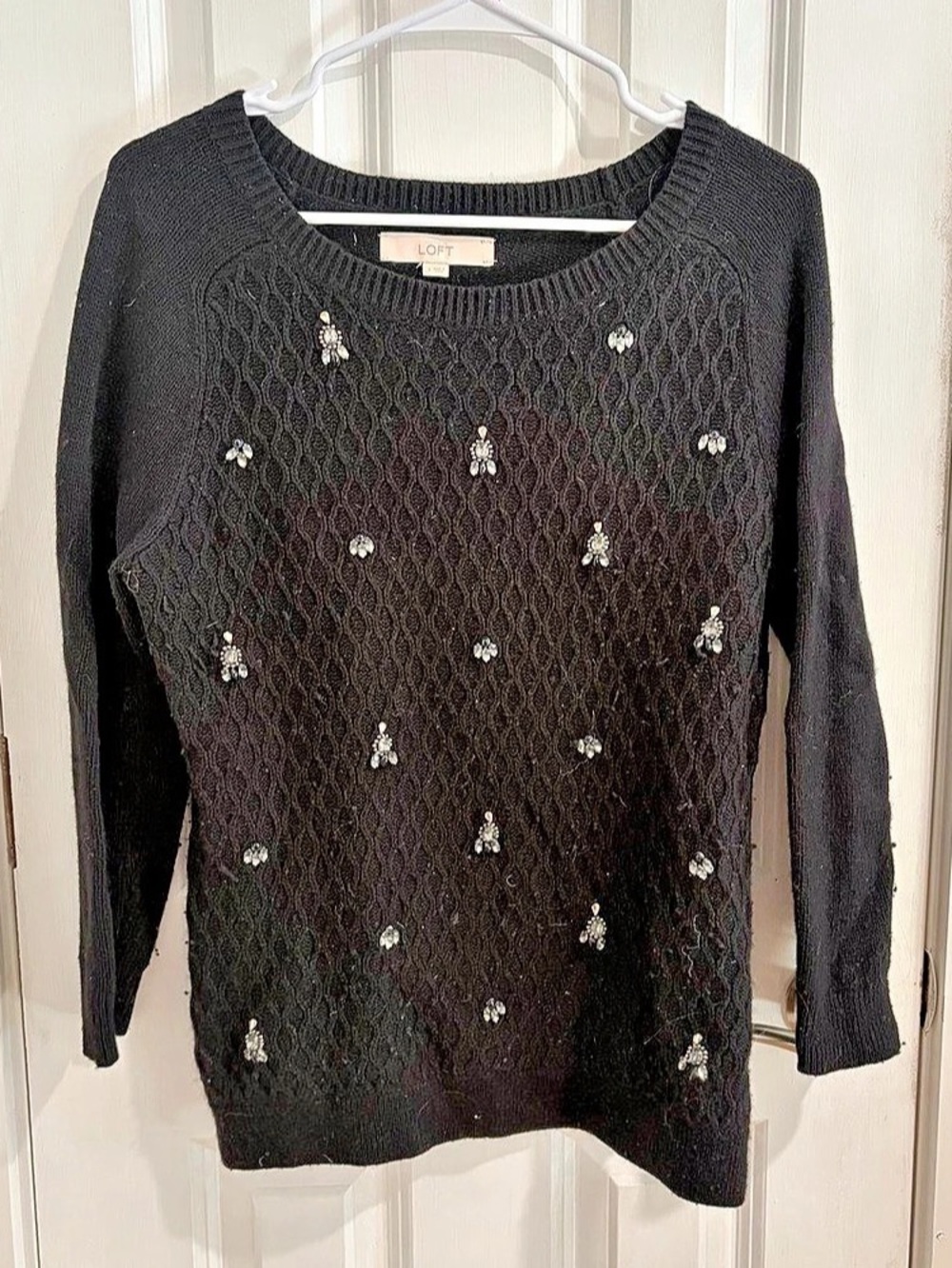 LOFT Embellished Black Sweater Size Small